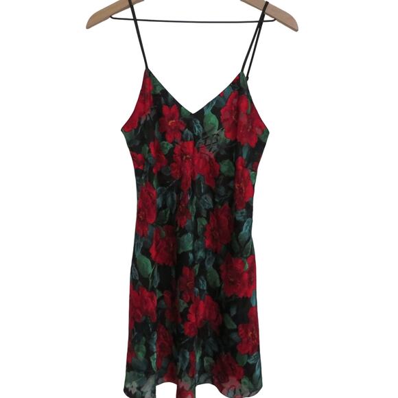 Victoria's Secret Womens Sz M Red Floral Vintage Gold Label Mini Slip Dress Bow - Picture 1 of 9